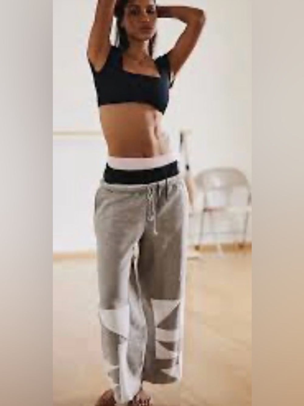 Free People FP Movement All Star Pants Gray & White Joggers XL wide leg